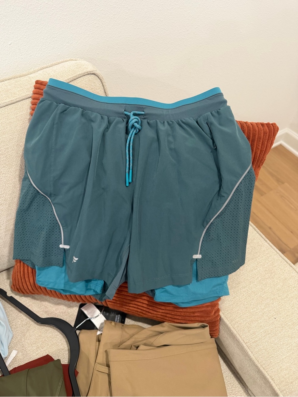 Fabletics Teal Athletic Shorts with Aqua Liner